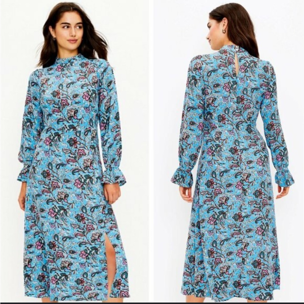 LOFT Cendre Blue Floral Long Sleeve Dress